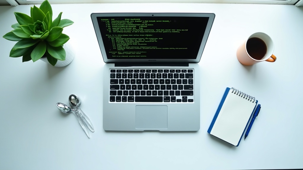 Laptop with terminal showing Base64 encoded text strings