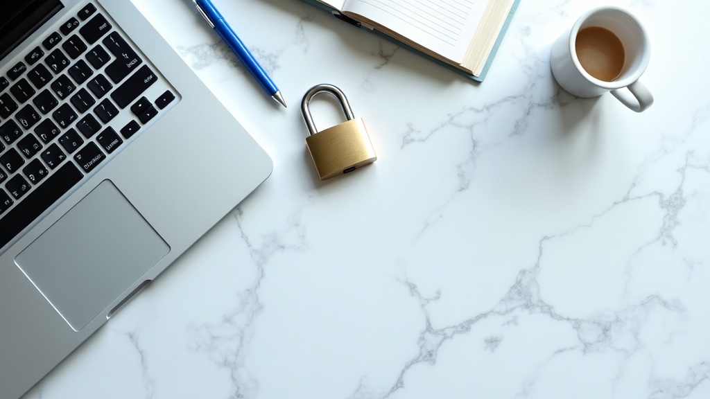 Padlock beside a laptop displaying a security token interface
