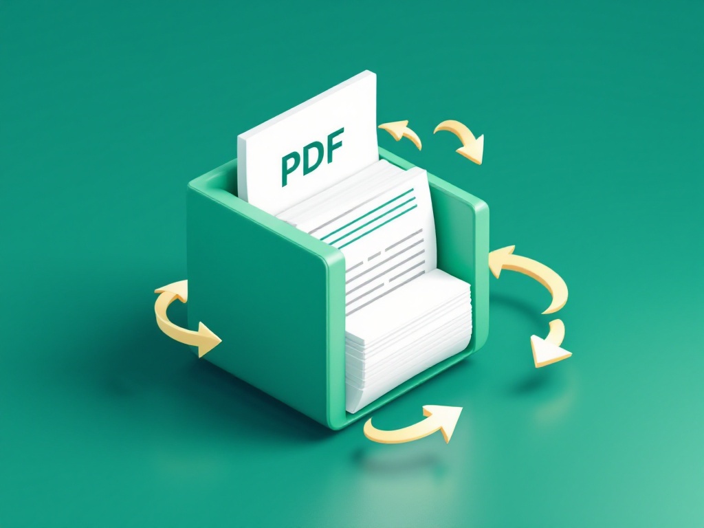 3D illustration of a PDF document being compressed with arrows